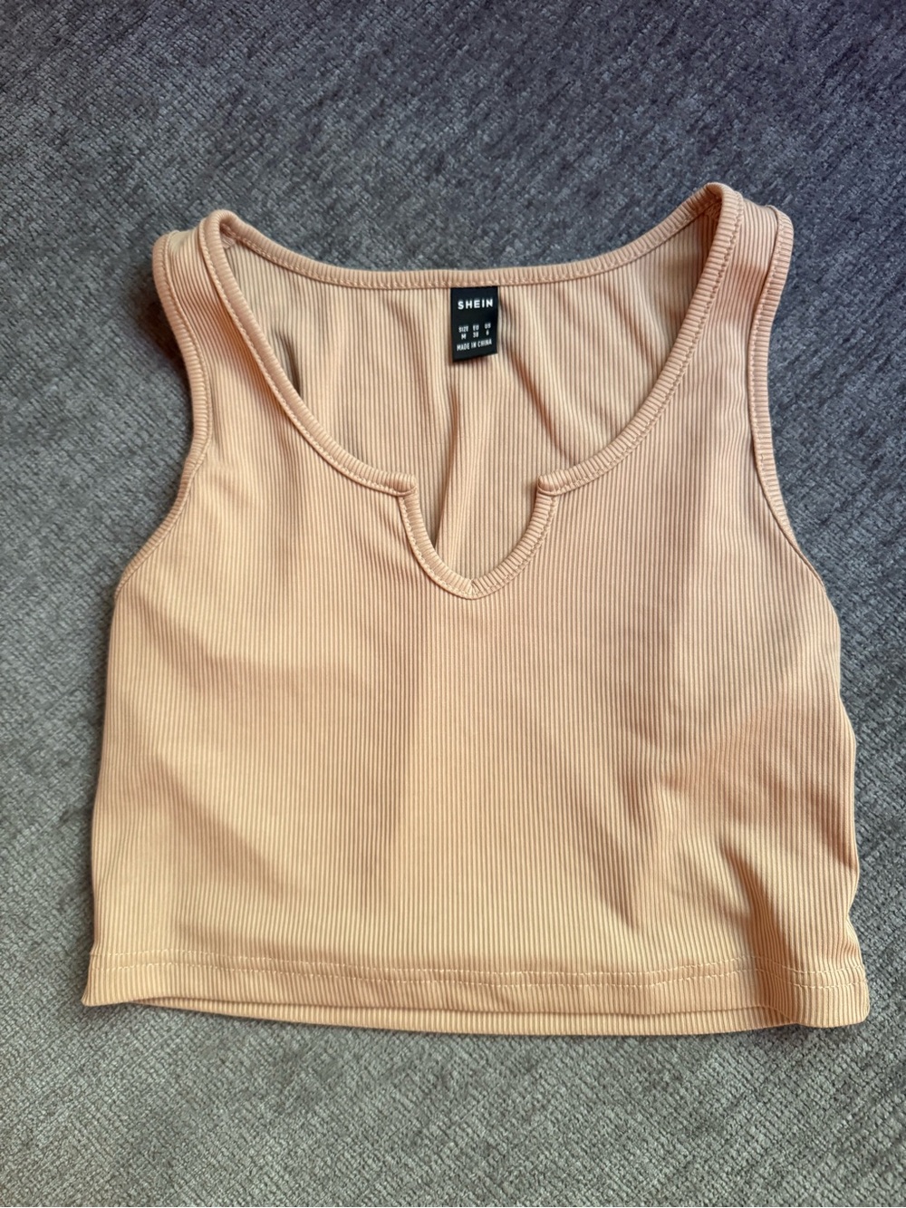SHEIN Ribbed Notch Neck Crop Tank Top in tan